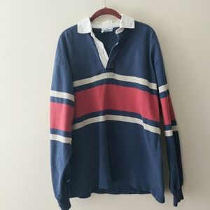 Rugby Wear Bavarian Vintage Long Sleeve Polo Striped Collared Shirt Men's